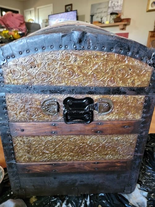 Antique steamer trunk, is it possible to restore and preserve original wood  and hardware? I have liquid wood for any rotting parts but not sure how to  treat the rusted iron and