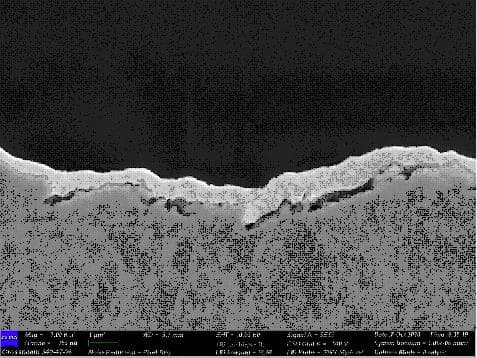 micrograph of gold plating over nickel plating